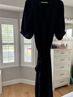 Ann Taylor Navy Blue Tie-Waist Midi Dress